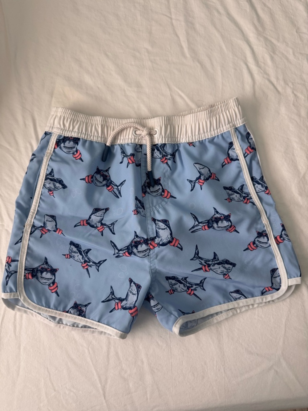 Andy & Evan White Trim Light Blue Shark Swim Shorts